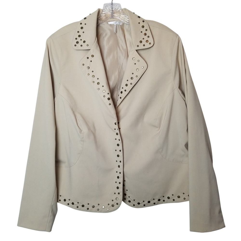 Metro 7 Sand Beige Studded Open Front Blazer Jacket 22W 24W Professional Western
